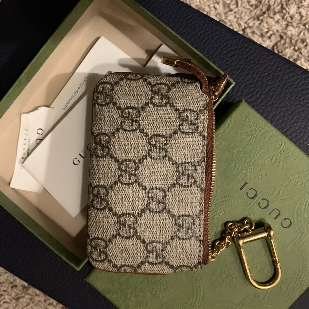 Gucci GG Supreme Brown Canvas Key Pouch